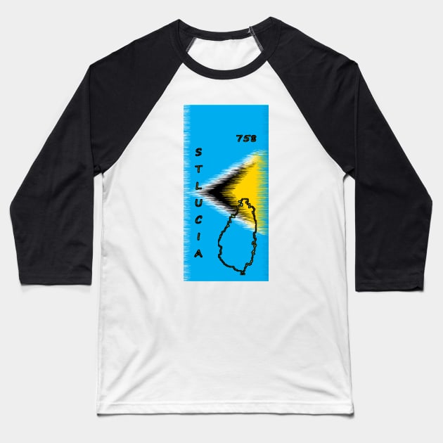 St lucia flag Designed with Name and Area Code - Soca Mode Baseball T-Shirt by Soca-Mode